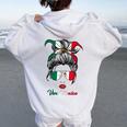 Viva Mexico Messy Bun Cinco De Mayo Mexican Girls Women Oversized Hoodie Back Print White