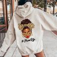 Afro Woman Messy Bun Black Mom Life Mother's Day Women Oversized Hoodie Back Print Sand