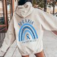 Blue Apraxia Rainbow Ribbon Awareness Women Oversized Hoodie Back Print Sand