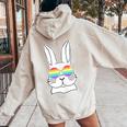 Bunny Gay Pride Lgbtq Bunny Rainbow Sunglasses Happy Easter Women Oversized Hoodie Back Print Sand