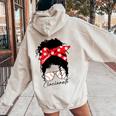 Cincinnati Messy Bun Baseball Fan Souvenir I Love Cincinnati Women Oversized Hoodie Back Print Sand