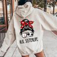 Classy Lil Sister Life Soccer Messy Bun Baseball Game Day Women Oversized Hoodie Back Print Sand