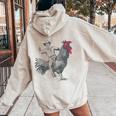 Cowboy Riding Chicken Women Oversized Hoodie Back Print Sand