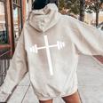 Dumbbell Barbell Cross Christian Gym Workout Lifting Women Oversized Hoodie Back Print Sand
