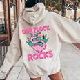 Our Flock Rocks Flamingo Matching Family Vacation Group Women Oversized Hoodie Back Print Sand