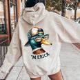 4Th Of July Duck American Flag Patriotic Duck Hunting Women Oversized Hoodie Back Print Sand