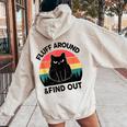 Fluff Around Find Out Adult Humor Sarcastic Black Cat Women Oversized Hoodie Back Print Sand