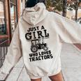 Just A Girl Who Loves Tractors Farmer Women Oversized Hoodie Back Print Sand