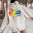 Kansas City Kansas Vintage Lgbtqai Rainbow Women Oversized Hoodie Back Print Sand