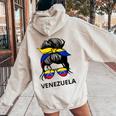 Messy Bun Girl Venezuela Pride Latina Venezuelan Women Women Oversized Hoodie Back Print Sand