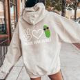 Peace Love Pickle Dancing Cucumber Pickle Squad Women Oversized Hoodie Back Print Sand