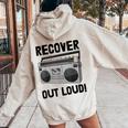 Recover Out Loud Vintage Style Tape Recorder Women Oversized Hoodie Back Print Sand