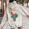 Retro Oo-De-Lally Singing Rooster Vintage Guitar Chicken Women Oversized Hoodie Back Print Sand