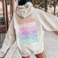 Retro Taylor Girl Boy First Name Pink Groovy Birthday Party Women Oversized Hoodie Back Print Sand