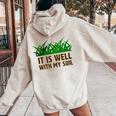 It Is Well With My Soil Christian Farmer Women Oversized Hoodie Back Print Sand