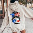 Texas State Flag Sunglasses Mom Messy Bun Hair Girl Women Oversized Hoodie Back Print Sand