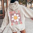 Three Is A Vibe Cute Groovy 3Rd Birthday Party Daisy Flower Women Oversized Hoodie Back Print Sand