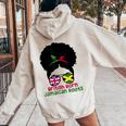 Uk British Grown Jamaican Roots Messy Bun Women Oversized Hoodie Back Print Sand