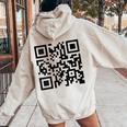 Unique Qr-Code With Humorous Hidden Message Women Oversized Hoodie Back Print Sand