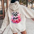 Watercolor Cute Miniature Schnauzer Dog Mom Pink Flowers Women Oversized Hoodie Back Print Sand