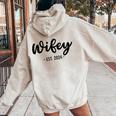 Wife Est 2024 Just Married Honeymoon Husband Wedding Couple Women Oversized Hoodie Back Print Sand