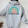 100Th Day Of School Teacher 100 Days Smarter Rainbow Women Oversized Hoodie Back Print Sport Grey