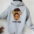Afro Woman Messy Bun Black Mom Life Mother's Day Women Oversized Hoodie Back Print Sport Grey