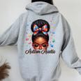 Autie Aunt Life Afro Black Autism Awareness Messy Bun Women Oversized Hoodie Back Print Sport Grey