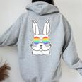 Bunny Gay Pride Lgbtq Bunny Rainbow Sunglasses Happy Easter Women Oversized Hoodie Back Print Sport Grey