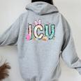 Easter Icu Nurse Bunny Spring Intensive Care Unit Nurse Women Oversized Hoodie Back Print Sport Grey