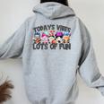 Field Day Quote For Girls Todays Vibes Lots Of Fun Gnomies Women Oversized Hoodie Back Print Sport Grey