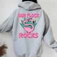 Our Flock Rocks Flamingo Matching Family Vacation Group Women Oversized Hoodie Back Print Sport Grey