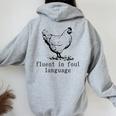 Fluent In Foul Language Chicken Farmer Chicken Lover Women Oversized Hoodie Back Print Sport Grey