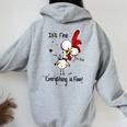 Chicken It's Fine I'm Fine Everything Is Fine Women Oversized Hoodie Back Print Sport Grey