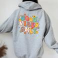 Good Vibes Only Peace Sign Love 60S 70S Retro Groovy Hippie Women Oversized Hoodie Back Print Sport Grey