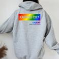 Kansas City Kansas Vintage Lgbtqai Rainbow Women Oversized Hoodie Back Print Sport Grey
