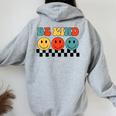 Be Kind Retro Groovy Checkered Inspirational Women Oversized Hoodie Back Print Sport Grey