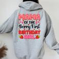 Mama Berry First Birthday Strawberry Girl Mom And Dad Family Women Oversized Hoodie Back Print Sport Grey