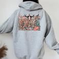 Mama Western Country Cow Skull Cowhide Mom Hippies Mama Women Oversized Hoodie Back Print Sport Grey