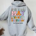 May Is My Birthday Yes The Whole Month Groovy Flowers Women Oversized Hoodie Back Print Sport Grey