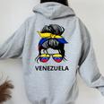 Messy Bun Girl Venezuela Pride Latina Venezuelan Women Women Oversized Hoodie Back Print Sport Grey