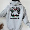 Messy Hair Sunglasses Palestinian Girl Palestine Pride Women Oversized Hoodie Back Print Sport Grey