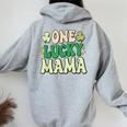 One Lucky Mama Groovy Retro Mama St Patrick's Day Women Oversized Hoodie Back Print Sport Grey