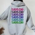 Personalized First Name Taylor Girl Groovy Retro Pink Women Oversized Hoodie Back Print Sport Grey