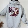 Raccoon Cute But Feral Vintage Raccoon Loves Coffee Women Oversized Hoodie Back Print Sport Grey
