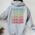 Retro First Name Taylor Girl Boy Personalized Groovy Youth Women Oversized Hoodie Back Print Sport Grey