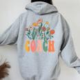 Retro Groovy Floral Coach Wildflower For Women Women Oversized Hoodie Back Print Sport Grey