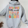 Retro Helping Little Minds Grow Flowers Kindergarten Teacher Women Oversized Hoodie Back Print Sport Grey