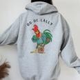 Retro Oo-De-Lally Singing Rooster Vintage Guitar Chicken Women Oversized Hoodie Back Print Sport Grey