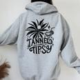 Retro Tanned And Tipsy Beach Summer Vacation Women Oversized Hoodie Back Print Sport Grey